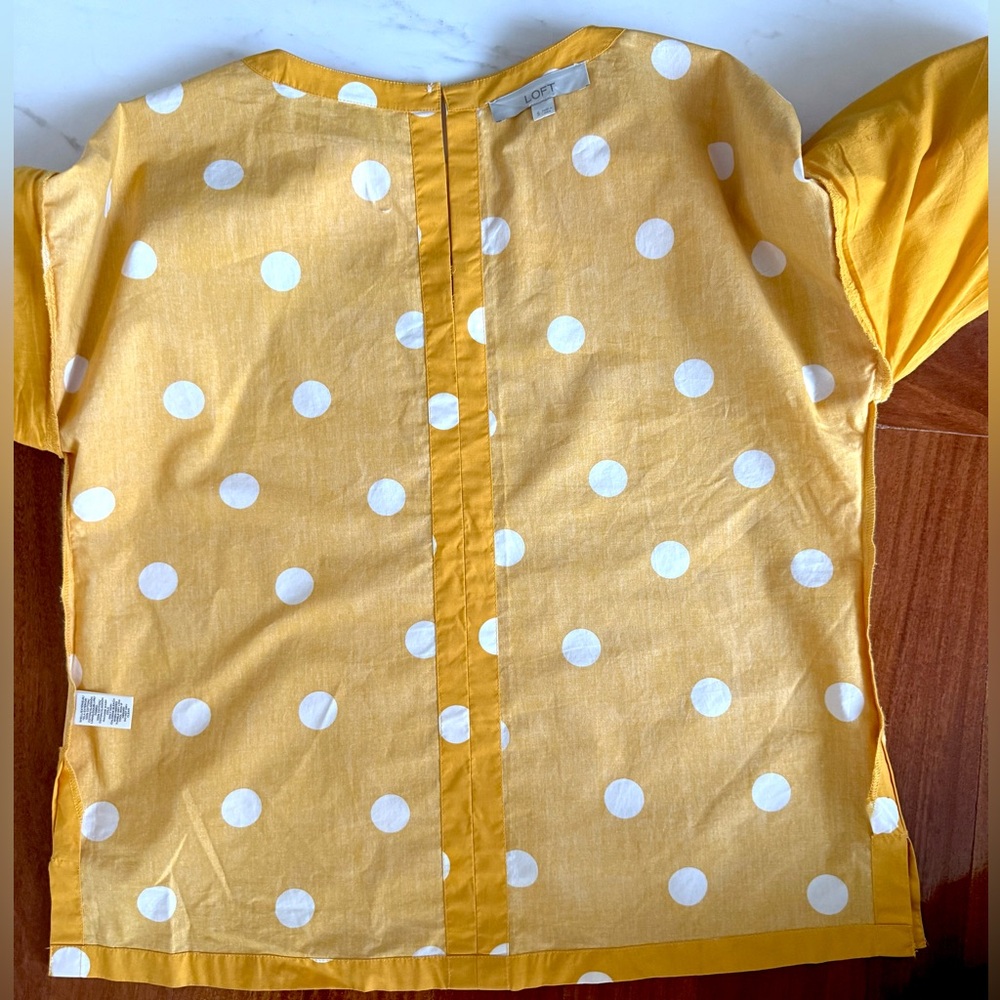 LOFT Women’s Blouse Ballon Sleeves Yellow Polka Dot Women's Top Shirt Size S - Picture 13 of 16